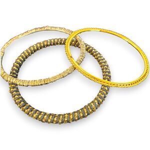 VTG Gold Tone Bangle Bracelets Set of 3 Stacking Mixed Texture Coil Rope Boho